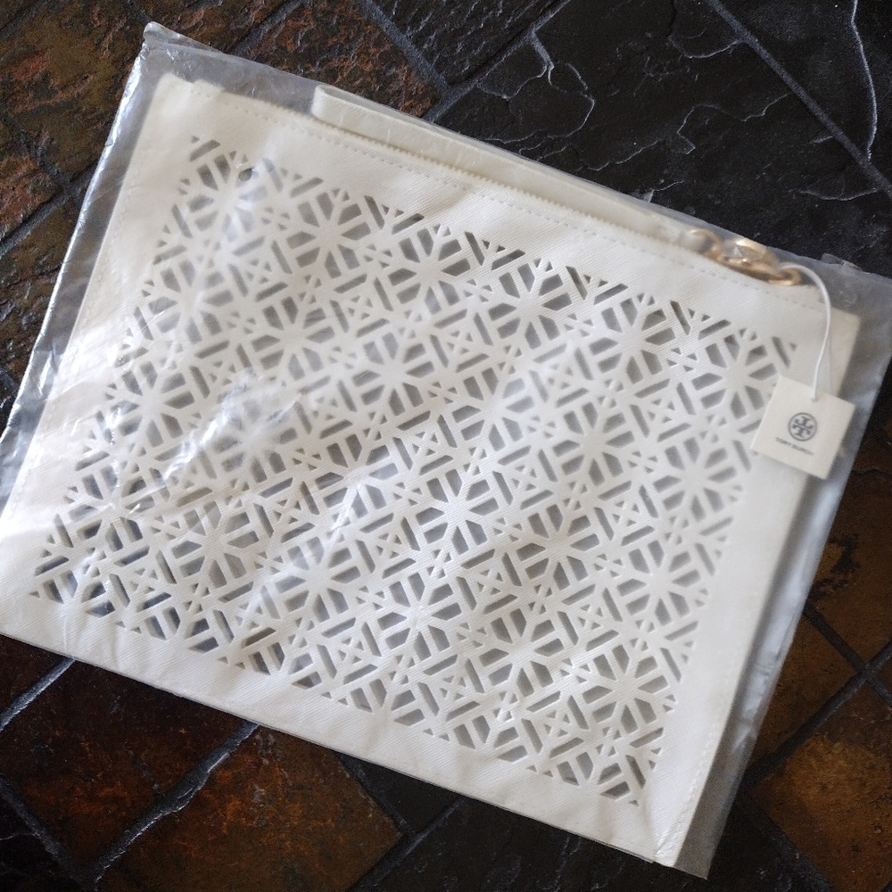 Tory Burch White and Gold Clutch